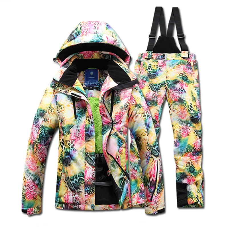 Waterproof Ski Suit for Women, Female Jacket Set, Windproof, Warm, Colorful, Bright, Winter, High Quality