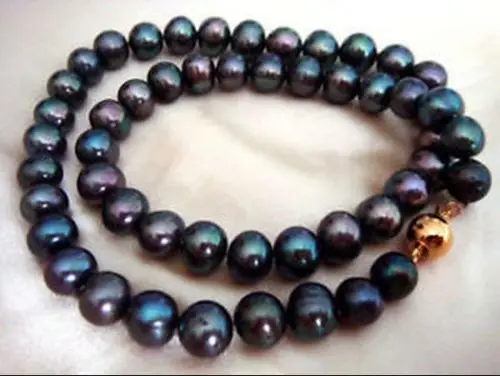 stunning AAA+10-11mm tahitian peacock green pearl necklace