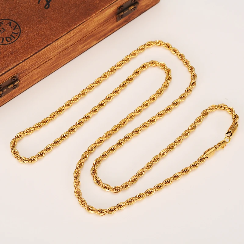 Gold Color Twisted Chain Necklace for Men/Women Gold Rope Chain Africa Jewelry Arab Chain Ethiopia Long Boyfriend Gift