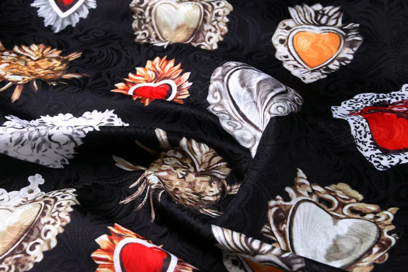 The Sacred Heart Red Stone Black Polyester Brocade Thin Jacquard Fabric for Woman Autumn Dress Skirt Coat Jacket Pants Sewing