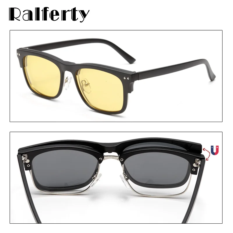 Ralferty 4 In 1 Magnet Sunglasses Men Women Polarized Clip On Glasses Frame Square Myopia Optic Eyewear gunes gozlugu A2275