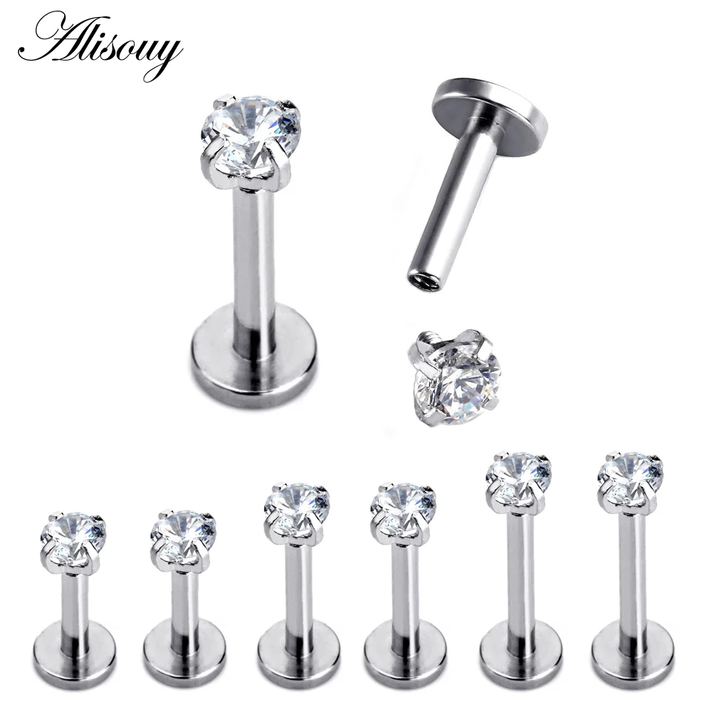 Alisouy 1 Pc  color Labret Lip Ring Zircon Anodized Internally Threaded Prong  16G Tragus Helix Ear Piercing Earring women
