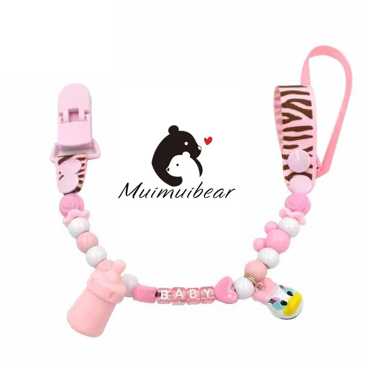 New baby pacifier clip soother chain holder dummy clip hand made with colourful beads customized with baby name