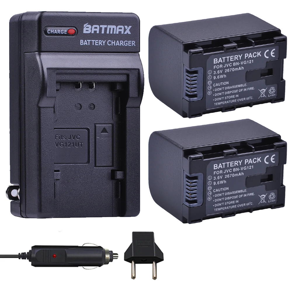 2Pcs Battery + Charger Kits for JVC BN-VG121,VG121U,VG121US, BN-VG138,VG138U,VG138US, BN-VG107,N-VG114,JVC Everio GZ-E Series