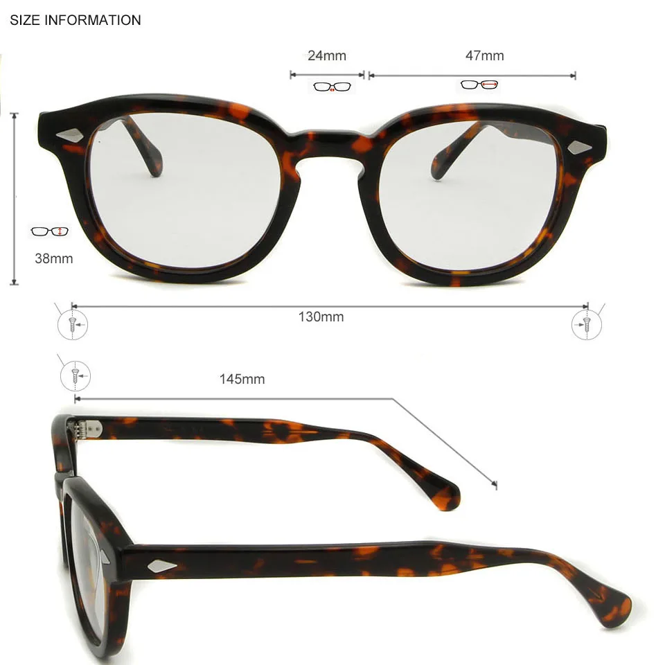 Esnbie-メンズクリスタルフレーム,47mmレンズ,高品質,ジョニーデップスタイル,ヴィンテージラウンドフレーム,レトロオプティカルフレームrx