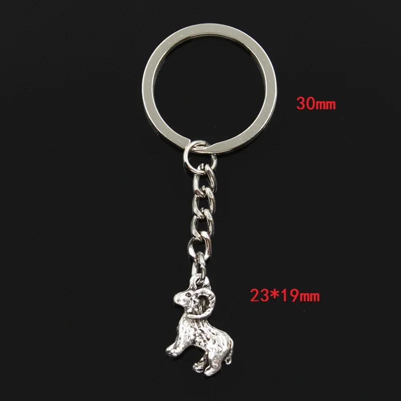 Fashion 30mm Key Ring Metal Key Chain Keychain Jewelry Antique Silver Color Plated Goat Ram 23x19mm Pendant