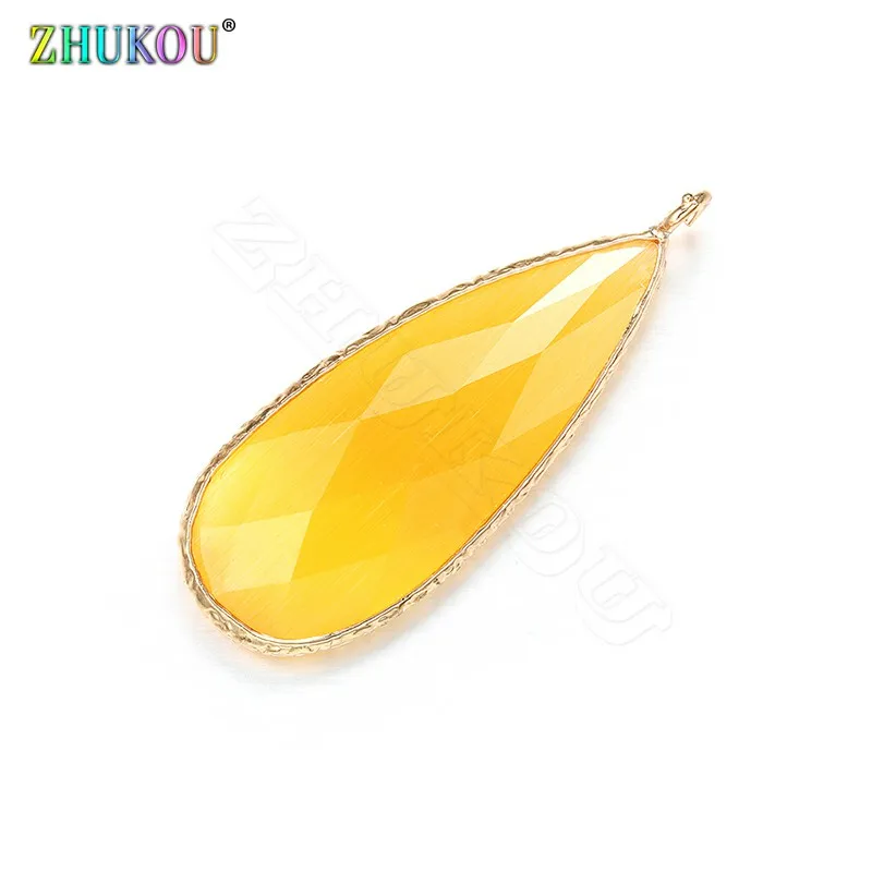 ZHUKOU 15x38mm Gradient Glass Pendant Brass Cubic Zirconia Charms for DIY Necklace Jewelry Making Accessories Model:VD401