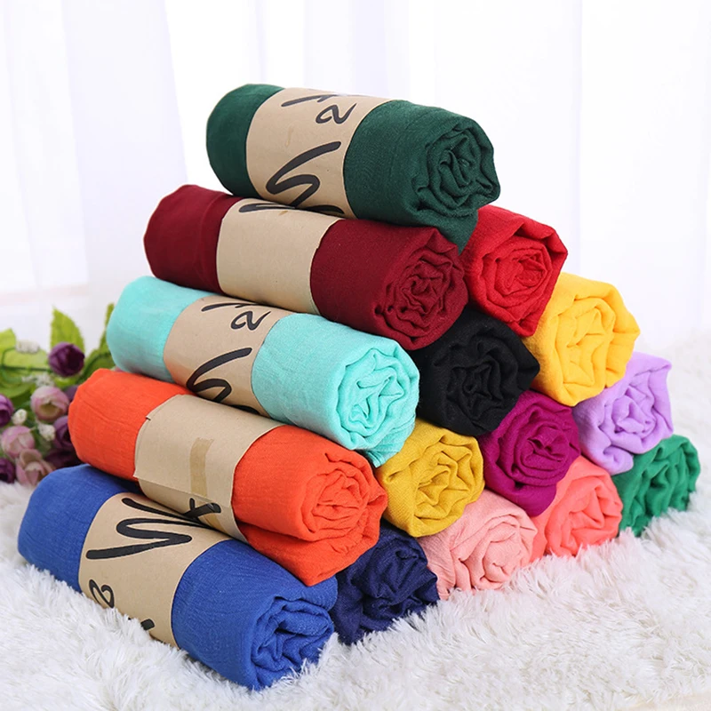 New Linen Scarves Women Solid Color Scarf Shawl Luxury Brand Muslim Hijab Muffler Female Soft Wraps Headband Foulard Bufandas