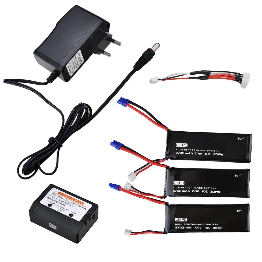 

3pcs * 7.4V 2700mAh Lipo Quadcopter Battery + 3 in 1 Battery Charger For Hubsan X4 FPV H501S RC Quadcopter Drone