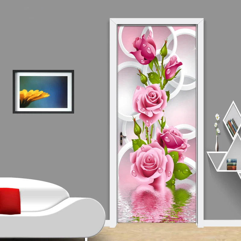 Modern Simple Romantic 3D Stereoscopic Circle Rose Flower Art Wall Mural Living Room Bedroom Door Sticker Wallpaper Home Decor