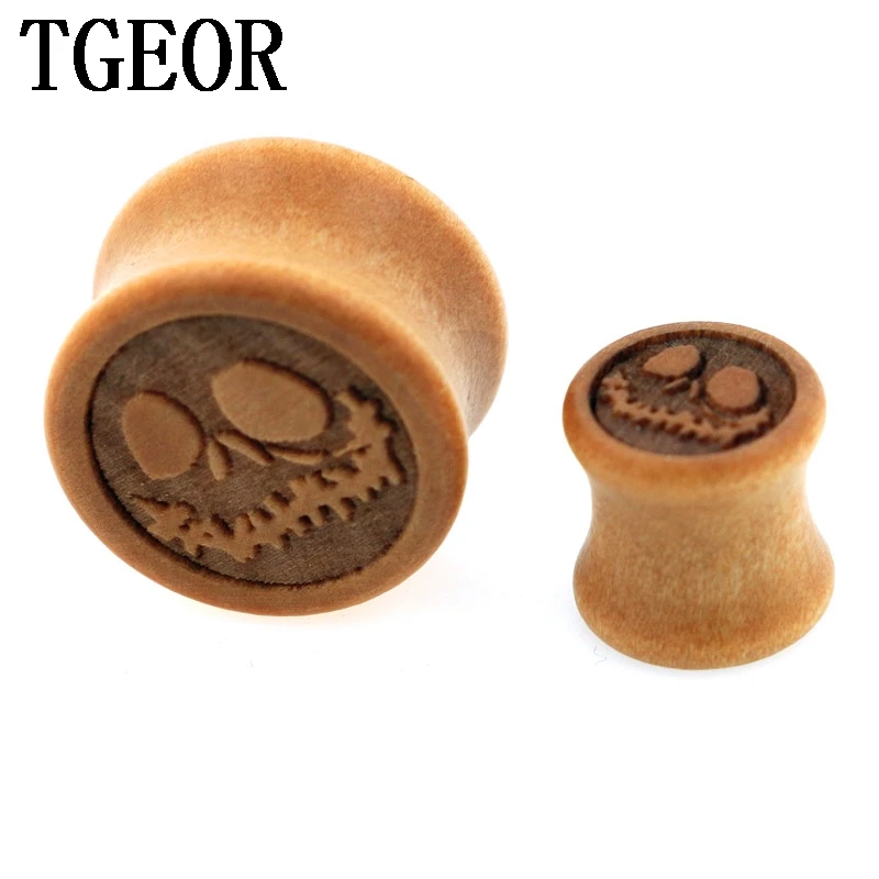 

New Hot wholesale 70pcs gauges Nightmare Before Christmas pattern carved original wood saddle ear plug free shipping