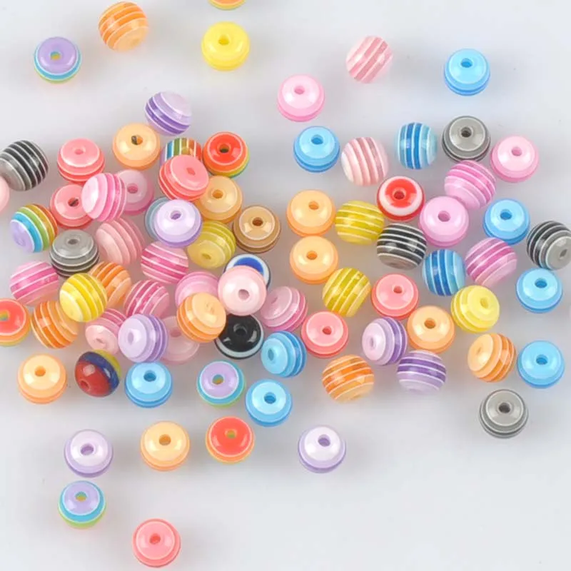 100pcs Mixed Stripe Resin Round Spacer Beads For Jewelry making DIY 6mm YKL0562X