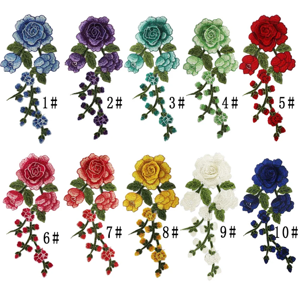 1PC Rose Flower Embroidery Patches  for Clothes Patches Bordados Para La Ropa Applique Embroidery Flower Patches for Clothing