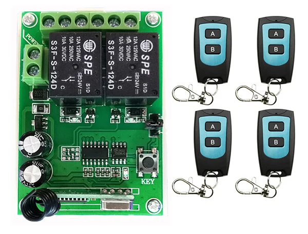 DC24V 2CH Radio Controller RF Wireless Relay Remote Control Switch 315 MHZ 433 MHZ Transmitter+1 Receiver /lamp/ window