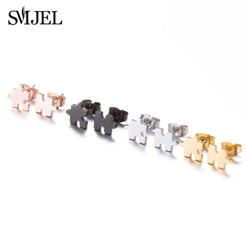 Picture 6: SMJEL Metal Puzzle Stud Earrings Black Personality Unique Geometric Earring for Women Girls Christmas Gifts Hot Sale Jewelry