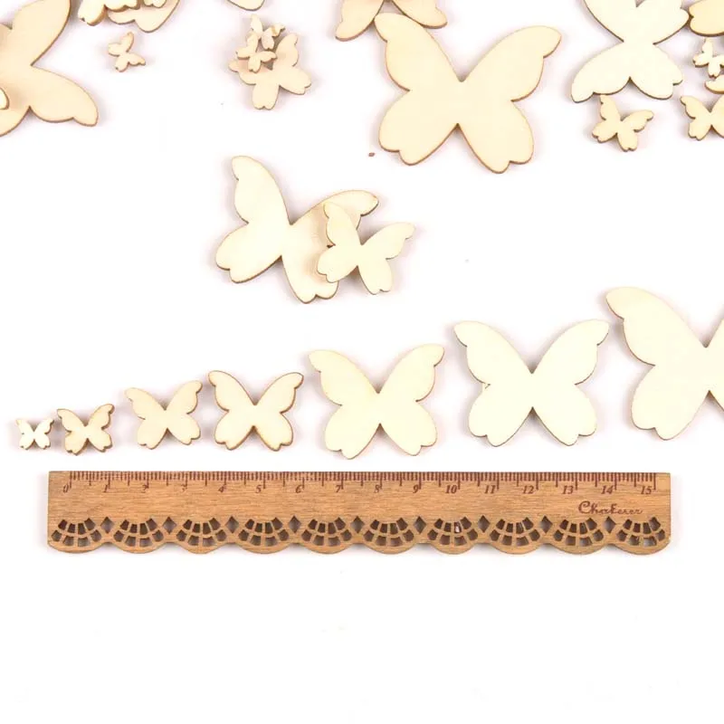 10-80mm drewniane mieszane motyl dla sztuki ozdoby do scrapbookingu rzemiosło rękodzieło DIY dekoracje ślubne wystrój MT1963