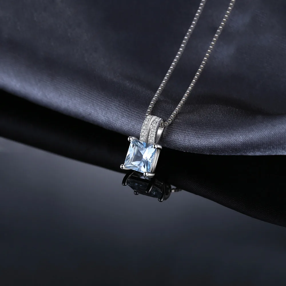 JewelryPalace 1.2ct Princess Cut Blue Topaz 925 Sterling Silver Naszyjnik dla kobiety bez łańcuszka — zdjęcie 5