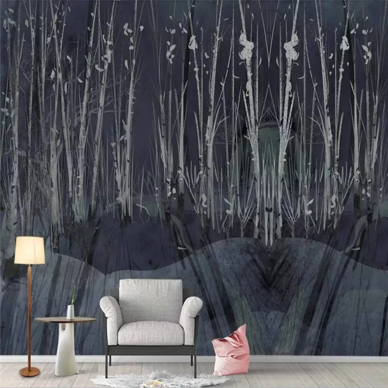 

Custom wallpaper tree forest black personality tooling wall decoration waterproof material