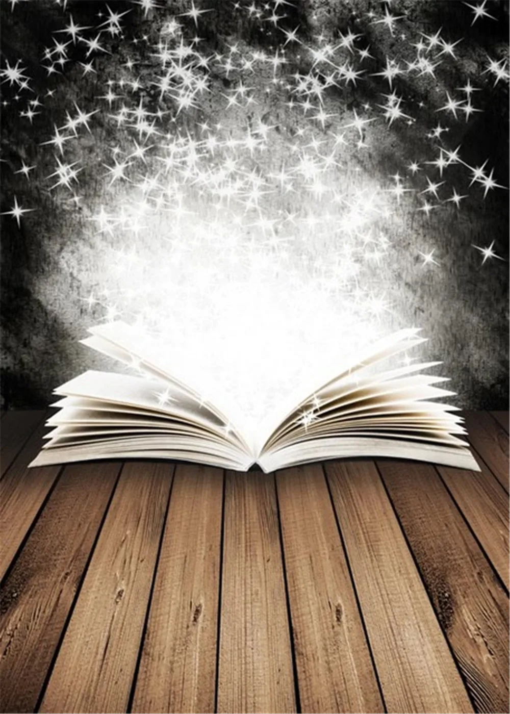

Magic Book Photography Backdrops White Glitters Vintage Black Wall School Theme Kids Children Photo Shoot Background Wood Floor