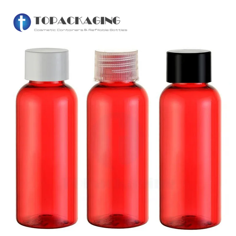 

50PCS*50ml Red Plastic Bottle Screw Cap Empty Shower Gel Lotion Shampoo Cosmetic Container Sample Essemce Oil Refillable Packing