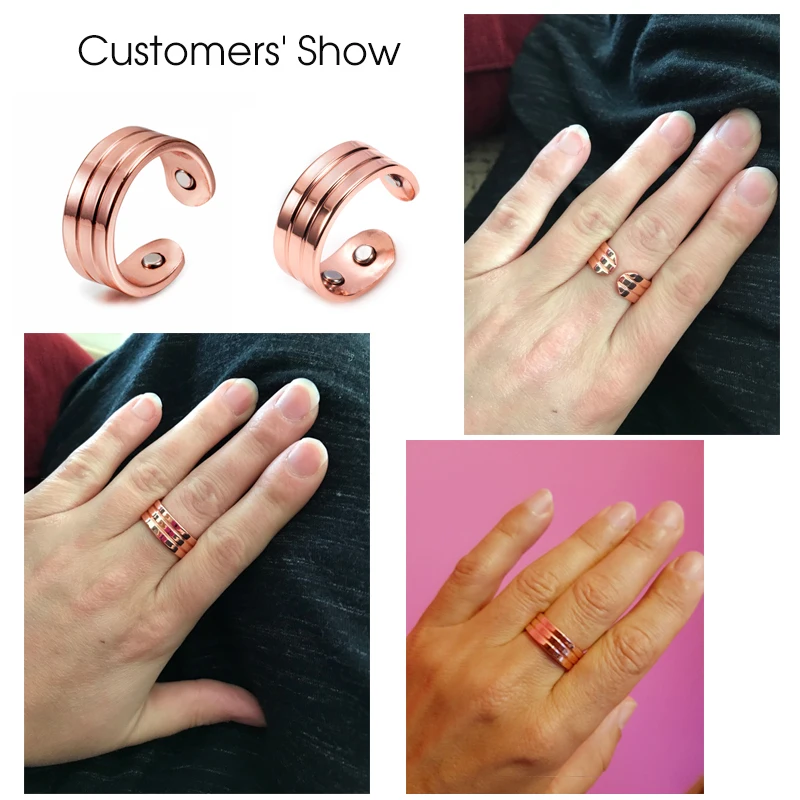 Vinterly Pure Copper Magnetic Ring for Women Men Trendy Health Energy Finger Open Cuff Adjustable Jewelry High Magnet Resizable