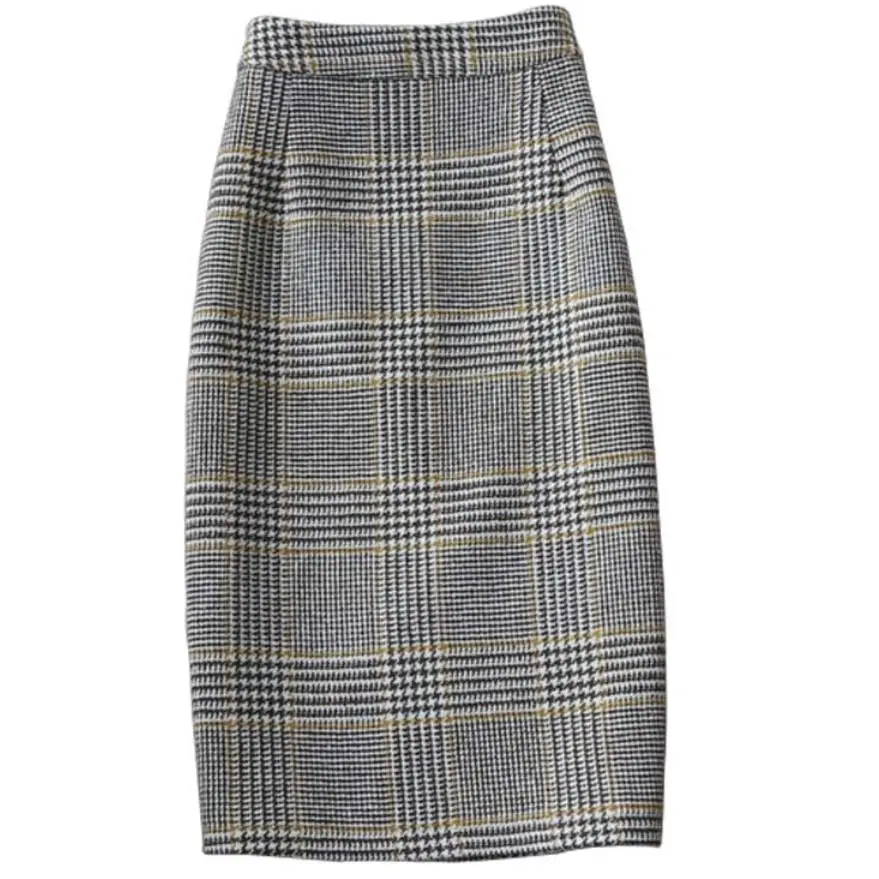 

Office lady woolen Skirt High Waist Thick Wool Plaid Pencil Skirt Women Autumn