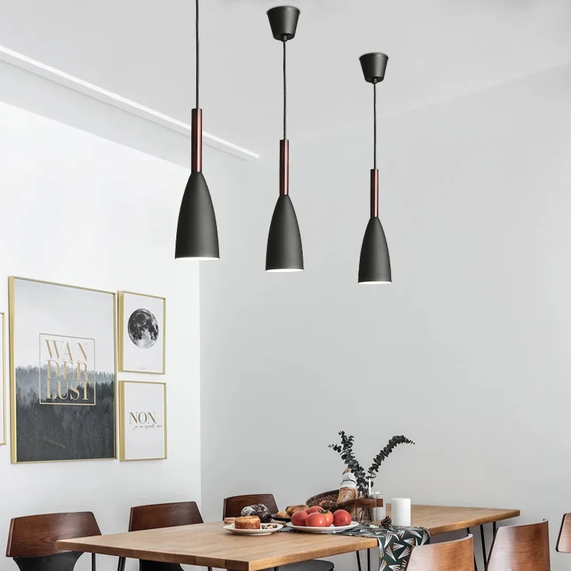 

Kitchen Black Pendant Light Bar Modern Pendant Lighting Room Ceiling Lamp Home Vintage Pendant Lights Living Study Wood Lighting