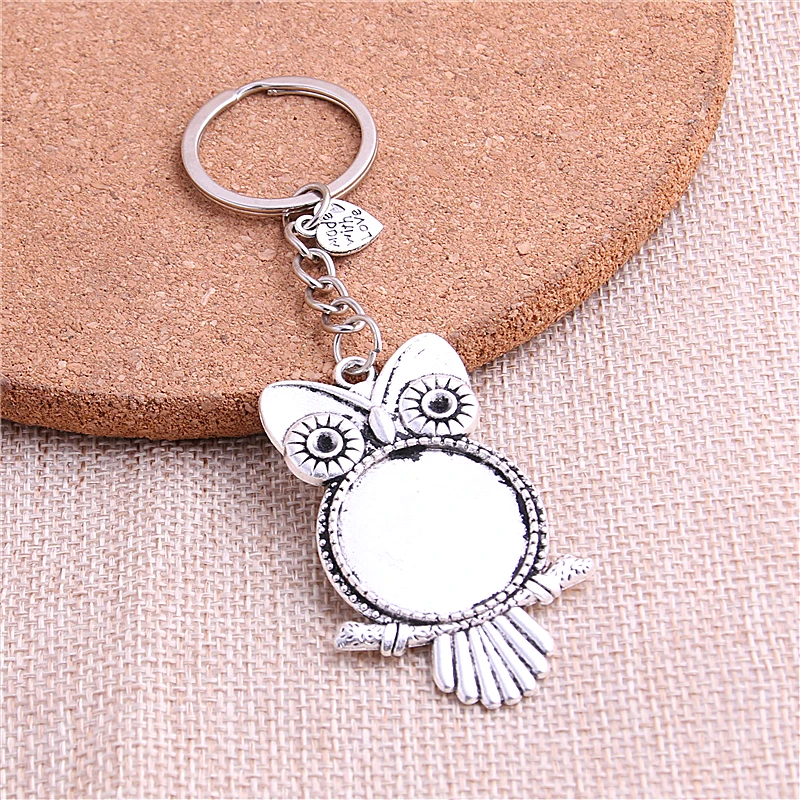 5Pcs/Lot Metal Key Chain Round Owl Cabochon Setting DIY Vintage Handmade Key Chain Jewelry Making