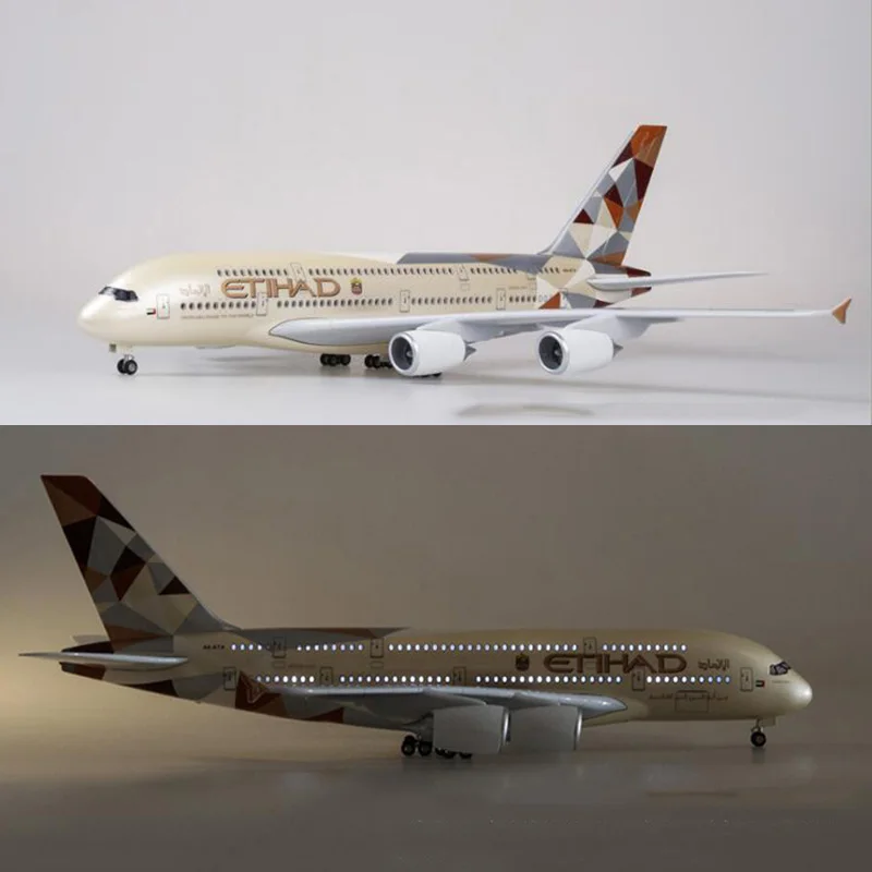 

1/160 Scale 50.5CM Airplane A380 ETIHAD Airline Model W Light And Wheel Diecast Plastic Resin Plane For Collection Toys