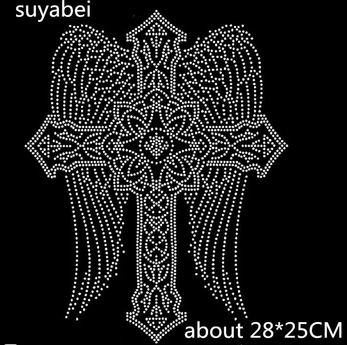 

2pc/lot Big Cross angel wings iron on transfer iron on rhinestone transfer designs hot fix rhinestone motif designs