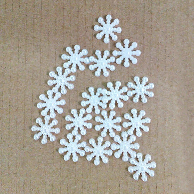 100Pcs/lot White DIY Snowflake Artificial Flatback Pearl Christmas Card Making DIY Craft High Quality