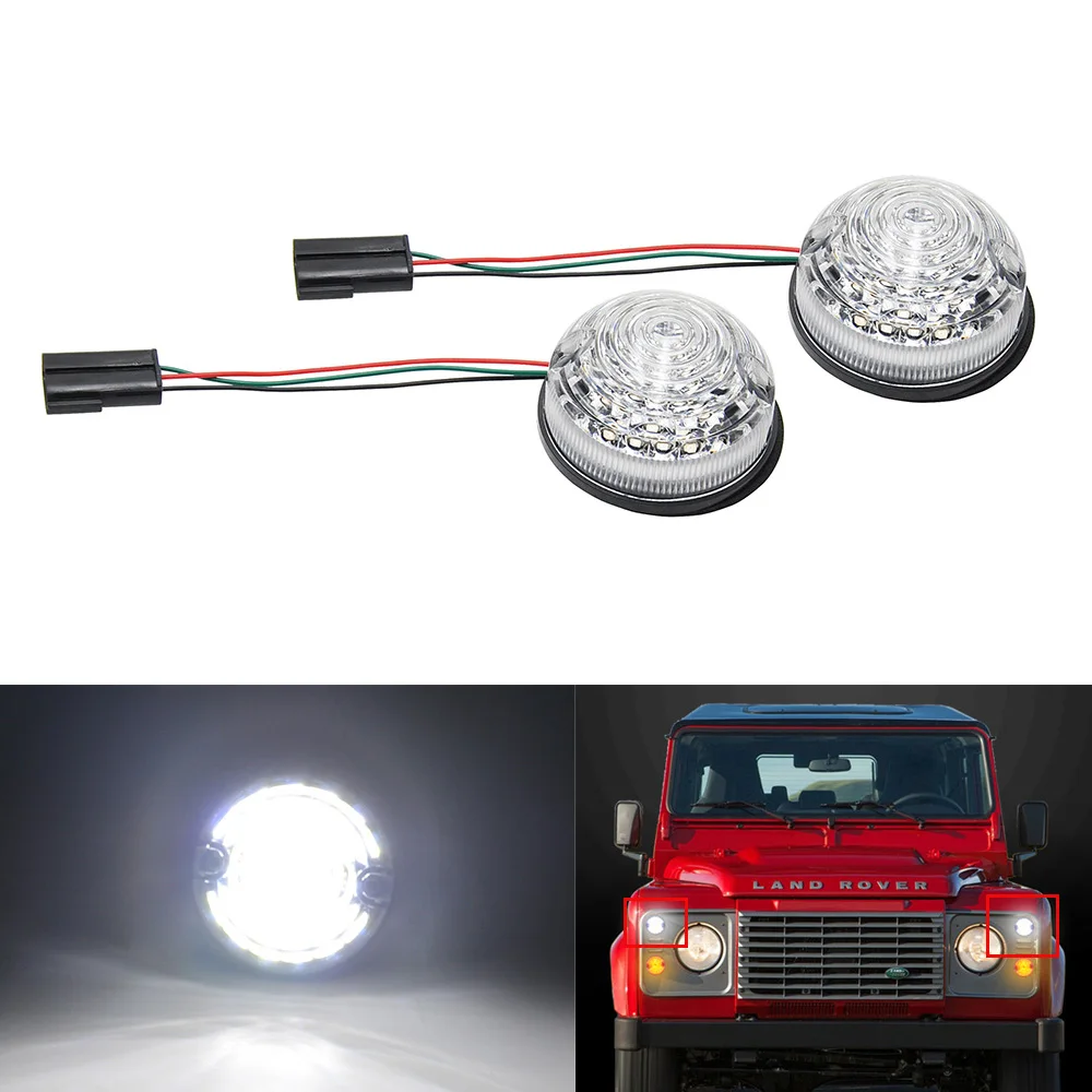 

​2X Ceiling transparent lens Led Indicatior Front Side Marker Lamp 73mm For 1983 -1990 Land Rover Defender 90/110 Update Kits