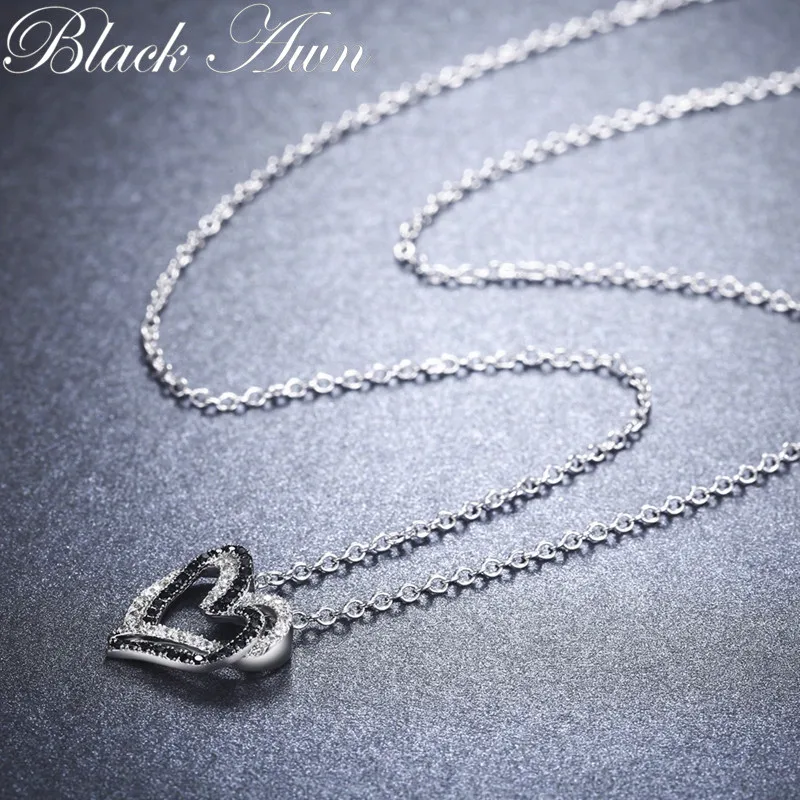 Collana color argento nero Awn Gioielli da donna Cuore Pendenti in pietra bianca e nera P107