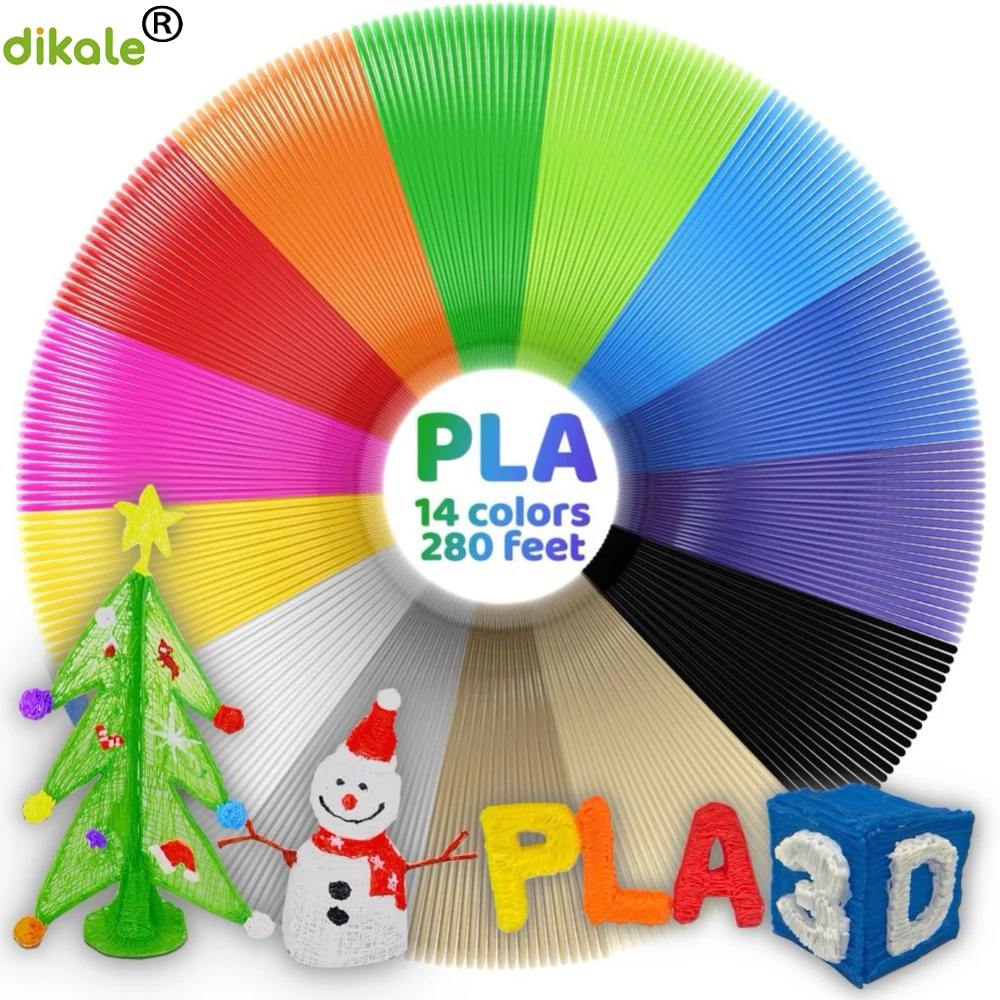 Dikale 14 Colorsx6.1m 3D Pen Filament Refills PLA Compatible with 1.75mm 3D Pens Total 85 meter 4 Fluo Colors