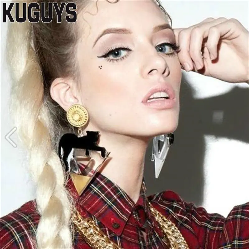 KUGUYS Clear Large Big Drop Dangle Earrings for Women Crystal Alloy Post Jewelry Acrylic HipHop Leopard Triangle Accessories