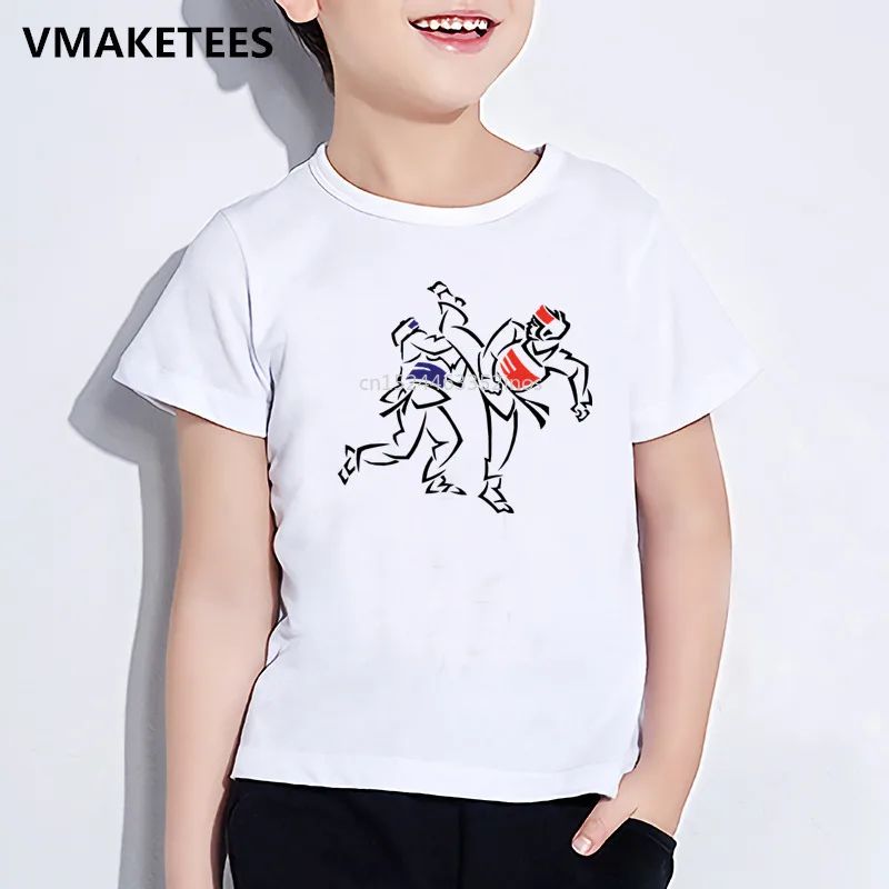 Camiseta de manga corta para niños y niñas, Camiseta estampada de Taekwondo de Corea, ropa informal divertida para bebé, HKP631