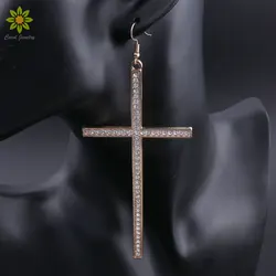 Hip Hop Big Gold/Silver Color Rhinestone Cross Dangle Earrings Fashion Crystal Cross Earrings