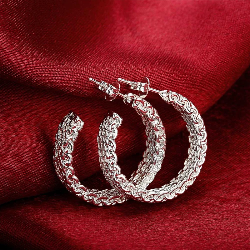 DOTEFFIL Fashion 925 Sterling Silver Earring For Women Round Stud Earring Christmas Gift Party Wedding Jewelry