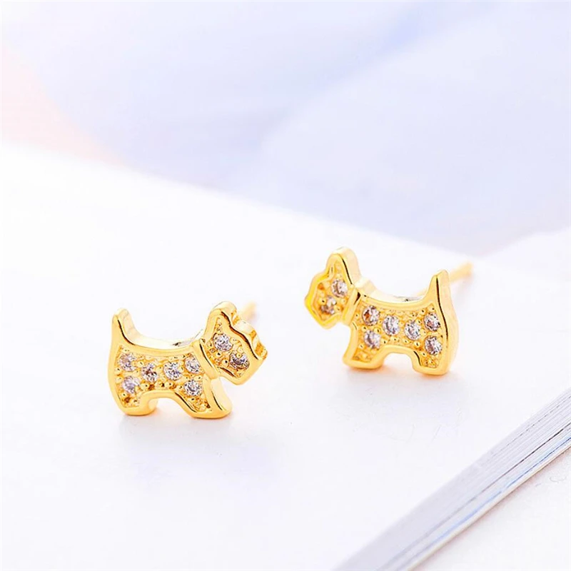 WYEAIIR 925 Sterling Silver Cute Delicate Zircon Puppy Sweet Dog Female Stud Earrings