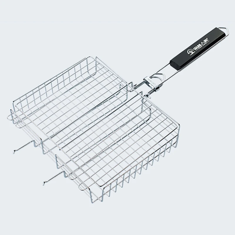 Barbecue Grilling Basket Wood handle Adjustable Folding BBQ Basket Steak Fish Corn Vegetable Grill Net Rack Mesh BBQ Accessories