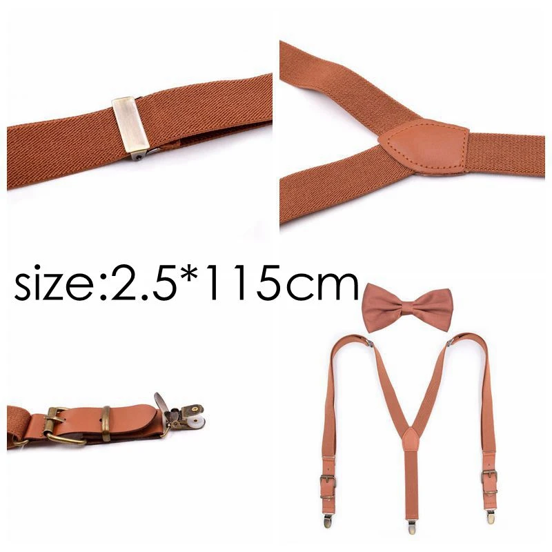 Yienws Bretelles Adultes Bow Tie สำหรับผู้ชายผู้หญิง Vintage Pu Patch Suspenders วงเล็บกางเกงผีเสื้อ Suspenders YiA098