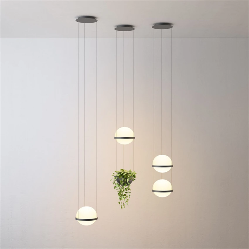 Nordic Designer Ball Glass Plant Pendant Lights Living Room Kitchen Restaurant Bar Model Room Potted Hanging Lamps Fixtures