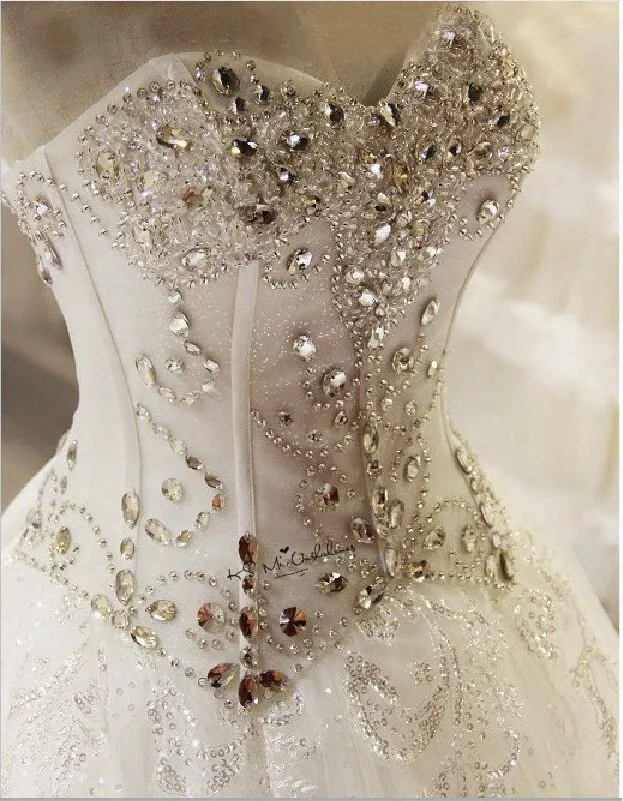 Crystals Wedding Gowns Plus Size Luxury Wedding Dress Princess Lace Vintage Bridal Dresses Corset Back Gelinlik Matrimonio Boda