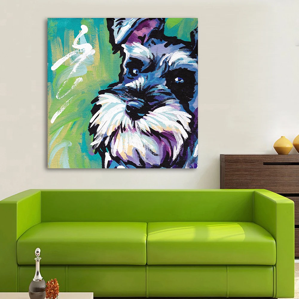 AAHH Modern Animal Abstract Canvas Art  Painting Schnauzer Dog Pop Art Wall Pictures for Living Room Home Decor Printings