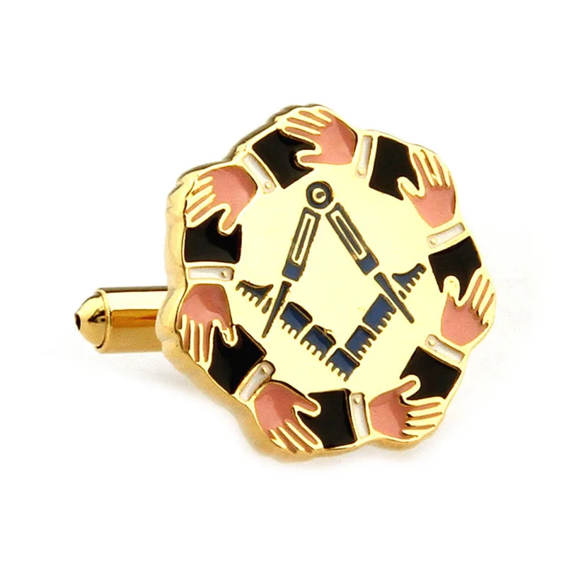 Mens Jewelry Gold Color Masonic Cuff links Top quality Stainless Steel Lodge Cufflinks of Freemasonry shirt  Costume Accessories