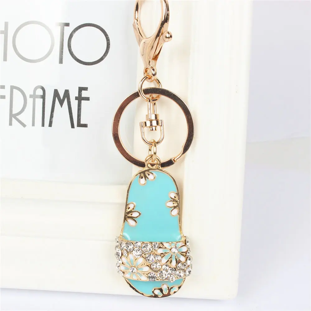 Pink Flip-Flops Slipper Shoe Pendant Charm Rhinestone Crystal Keyring Key Chain for Handbag Purse Bag Carkey Wedding Gift