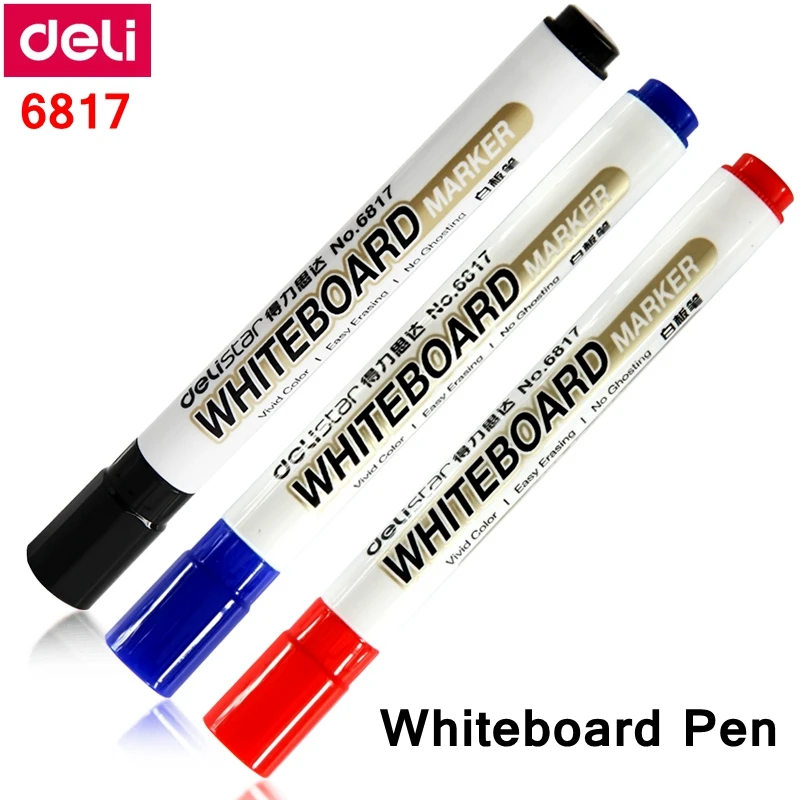 10PCS/BOX Deli 6817 Whiteboard marker Whiteboard pen smooth writing easy erase Black Blue Red colors retail packing wholesale