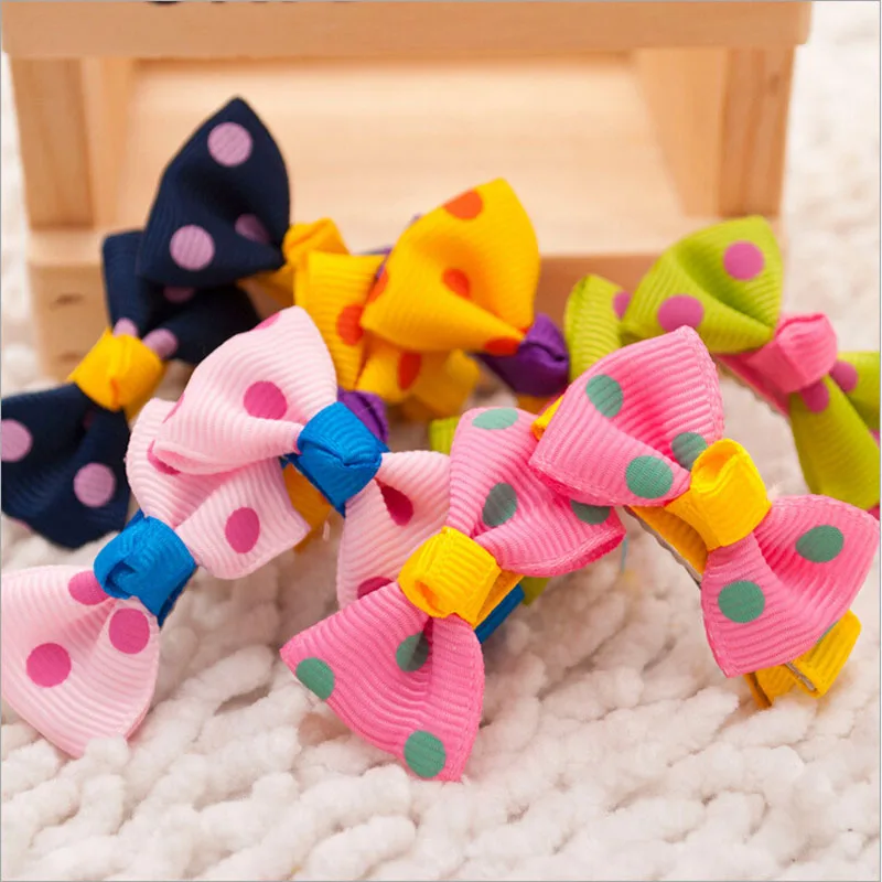 1 Pair Lovely Pet Grooming Hair Clips Handcraft Dots Pattern Small Dog Cat Hair Bows 5 Colors Pet Hair Accessories