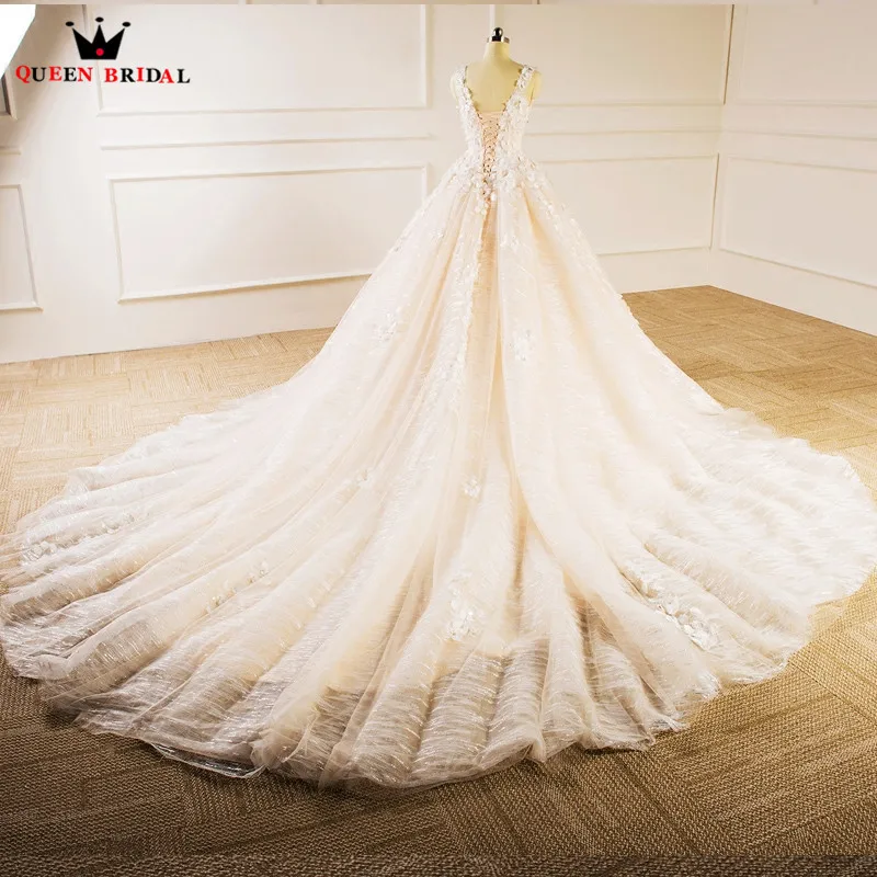 Ball Gown V-neck Fluffy Flowers Lace Luxury Mariage Vintage Wedding Dresses New 2023 Real Photo Wedding Gown Custom Made XH34