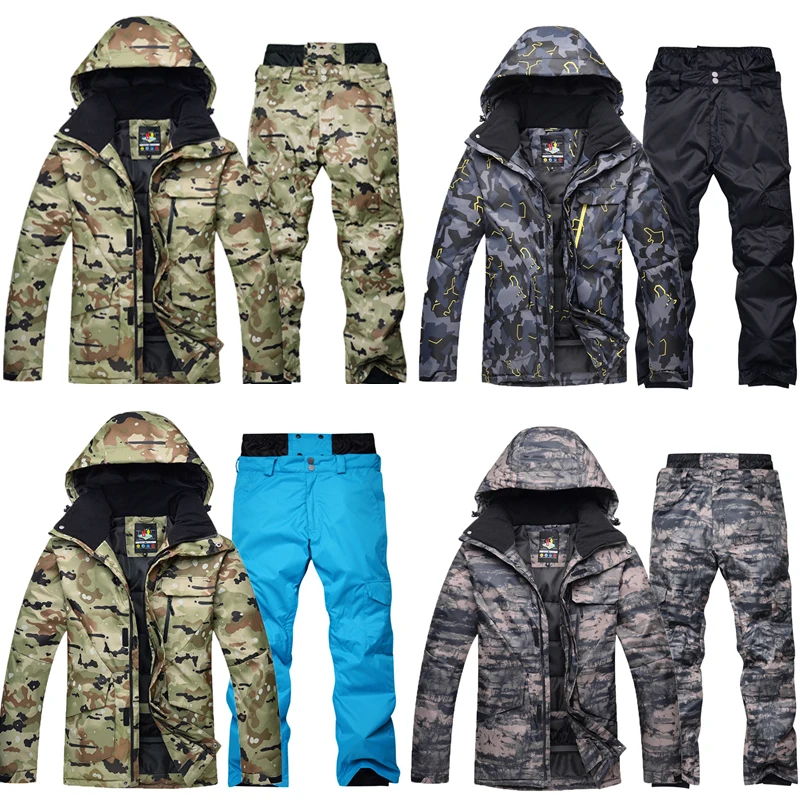 High-quality Camouflage Ski Suit Sets Jacket+Pants Warm Waterproof Windproof  Climbing Mountain Outdoor Snowboarding Clothes